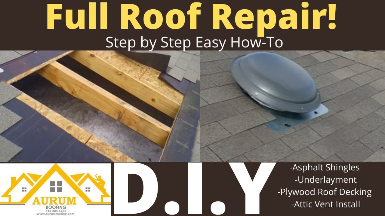 Full Roof Repair HOW-TO VIDEO- Vent Roof Leak, Plywood Patch, Felt Install, Shingle Install.