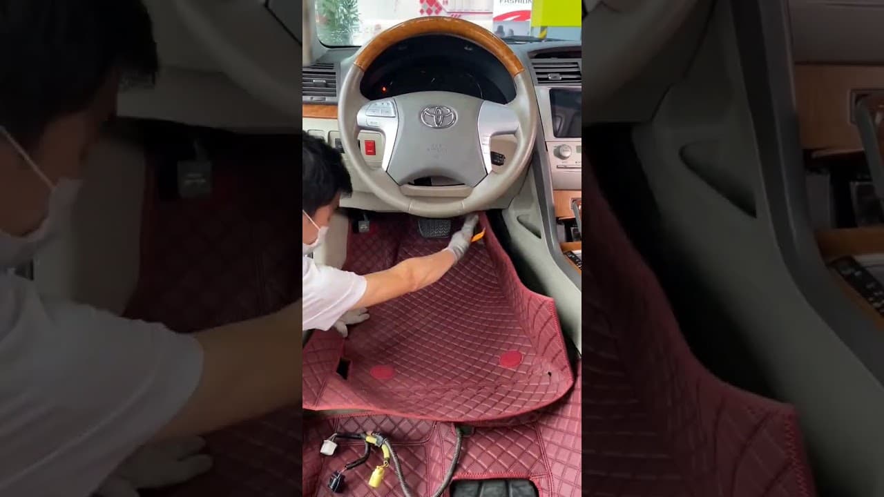 Toyota Camry custom leather carpet installation dark red #toyotacamry #carpet