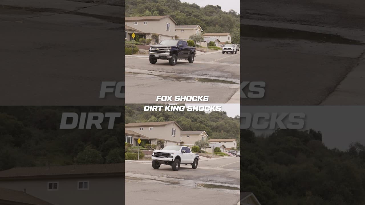 Dirt King 2.5 DCA vs Fox 2.5 Elite shocks for 2019+ GM 1500s highlighting body control differences.