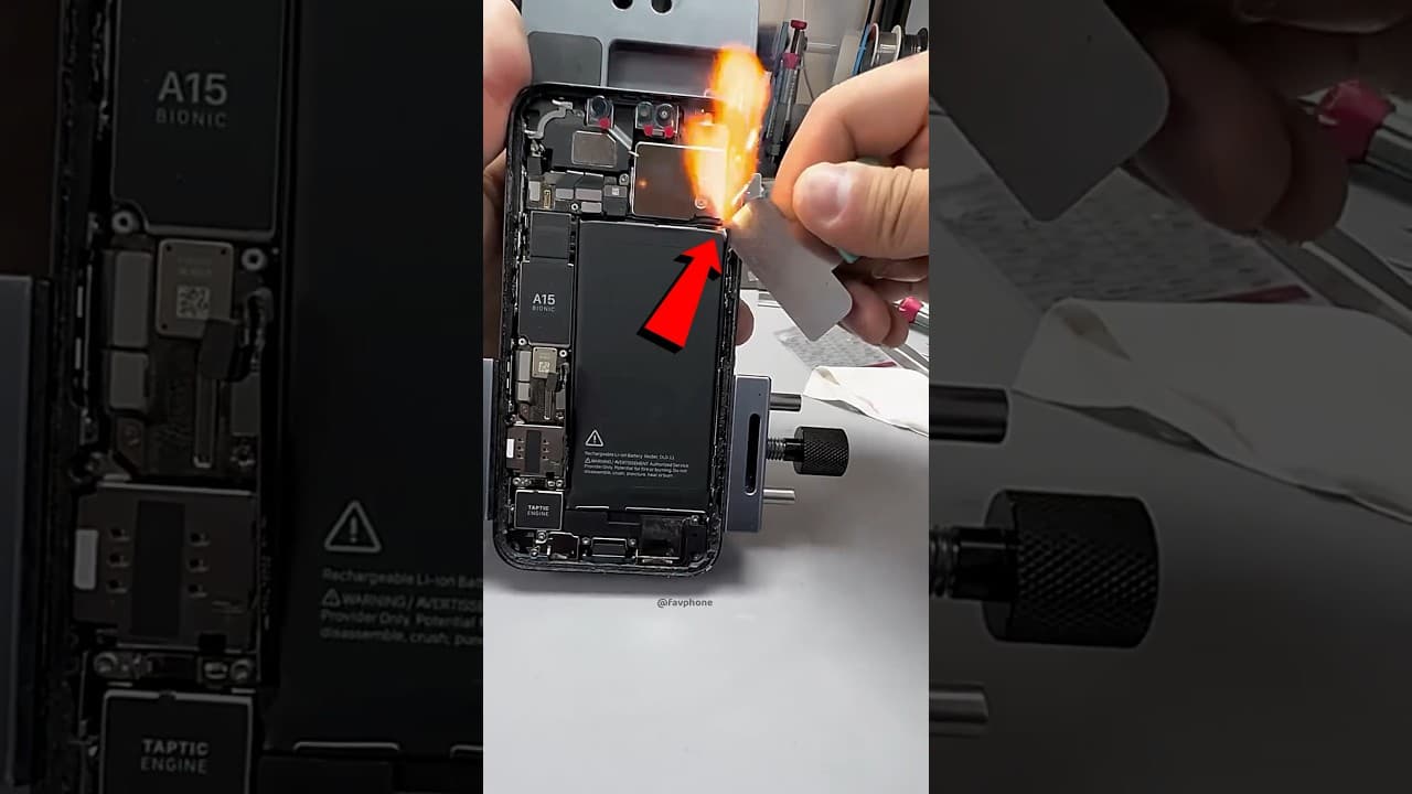 iPhone Catches Fire During Battery Replacement 🔥📱🔧⚠️  #iphone #favphone #phonerepair