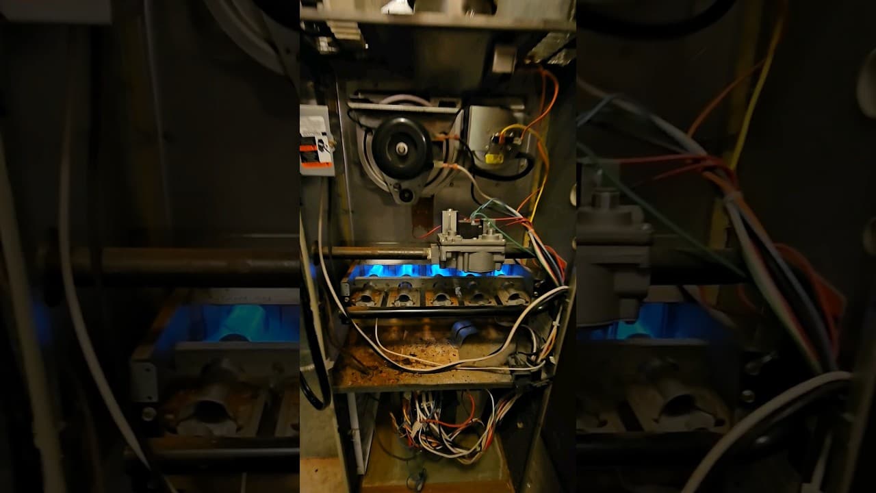 Checking a 20 year old furnace for a cracked heat exchanger. #hvac #hvactechnician #hvacrepair