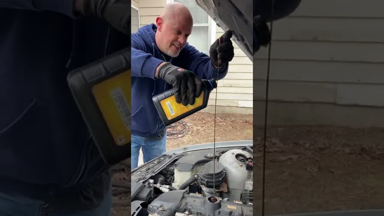 Add oil to your car with your dipstick no funnel needed #shorts